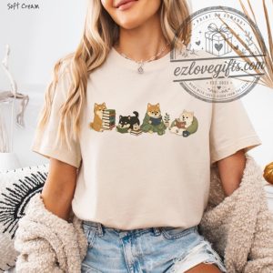 Cozy Shiba Inu Puppies Book Lover Gift Coffee Lover Tee ezlovegifts.com 1