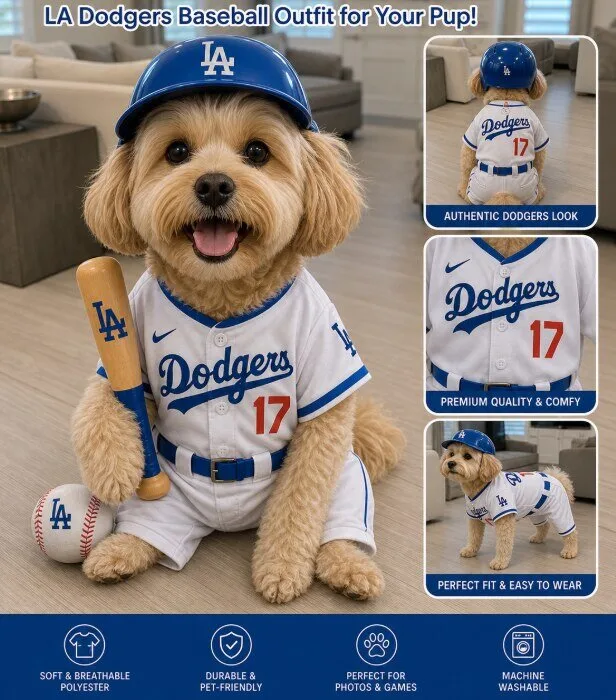 Dog Baseball Uniform with Bat and Helmet